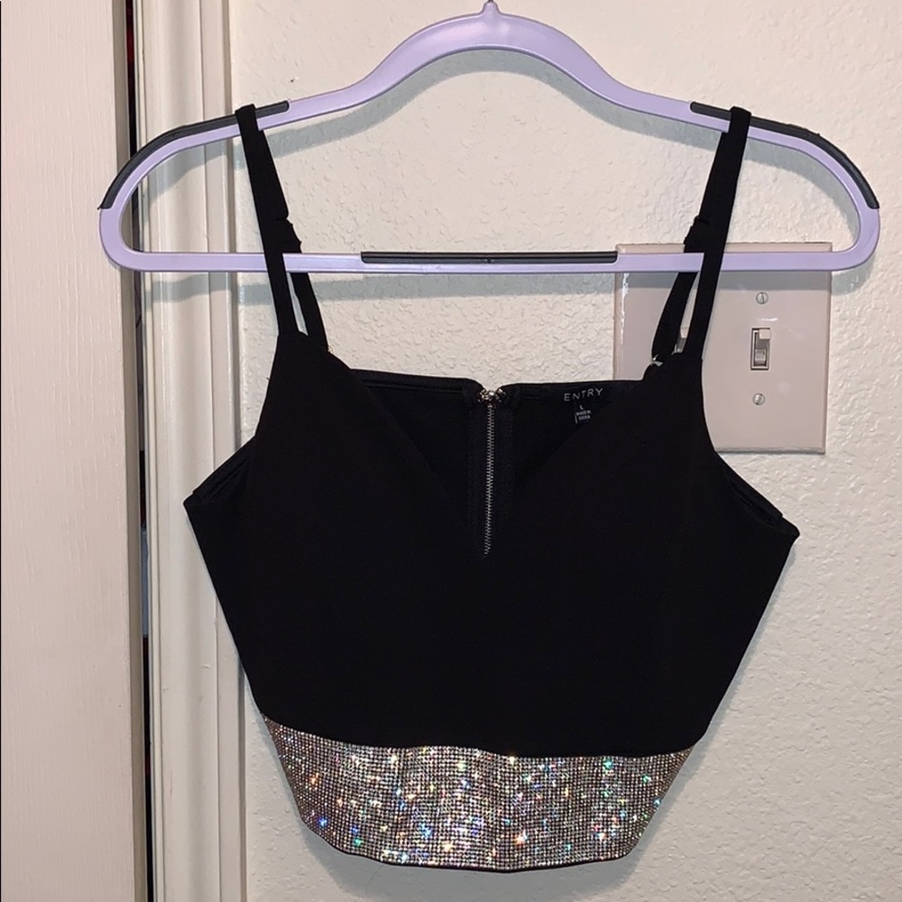 Black Sparkly Crop Top - L